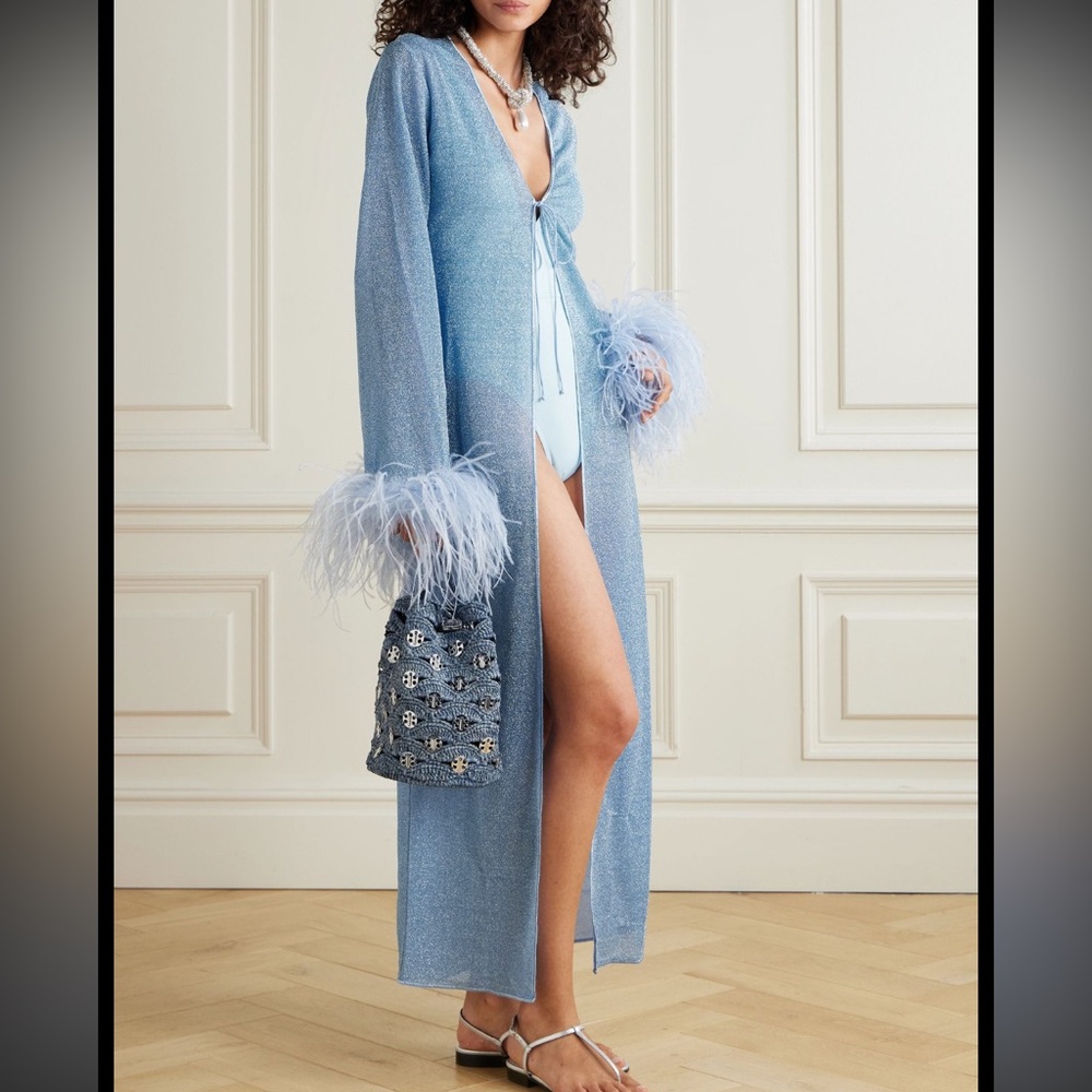 Oseree Lumière Feather-trimmed Metallic Stretch Coverup - Picture 4 of 6